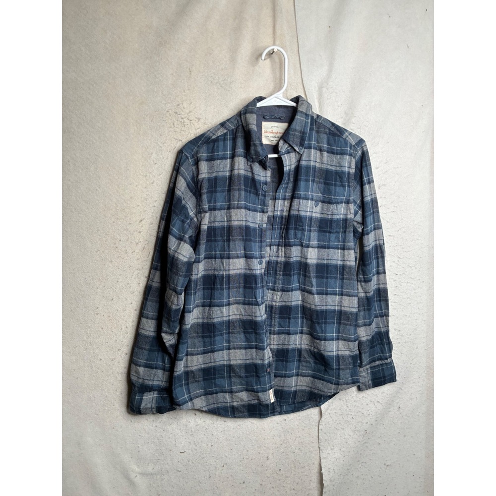 Weatherproof Vintage Mens Blue Grey Plaid Flannel Button Down Shirt Small 8993